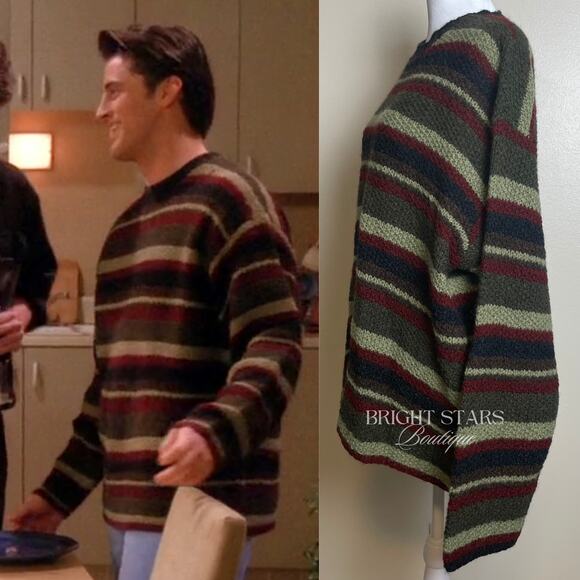 Extremely Rare Stripe Sweater ASO Joey Tribbiani Friends 90s Striped Crew Neck - Picture 3 of 12